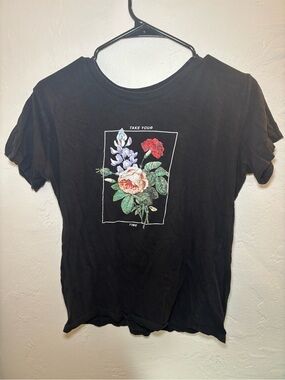 Black Floral Graphic Tee - Take Your Time